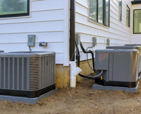 HVAC installed outside facade of the new house